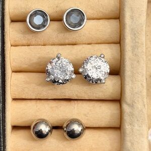 Silver Stud Earrings Set of 3
